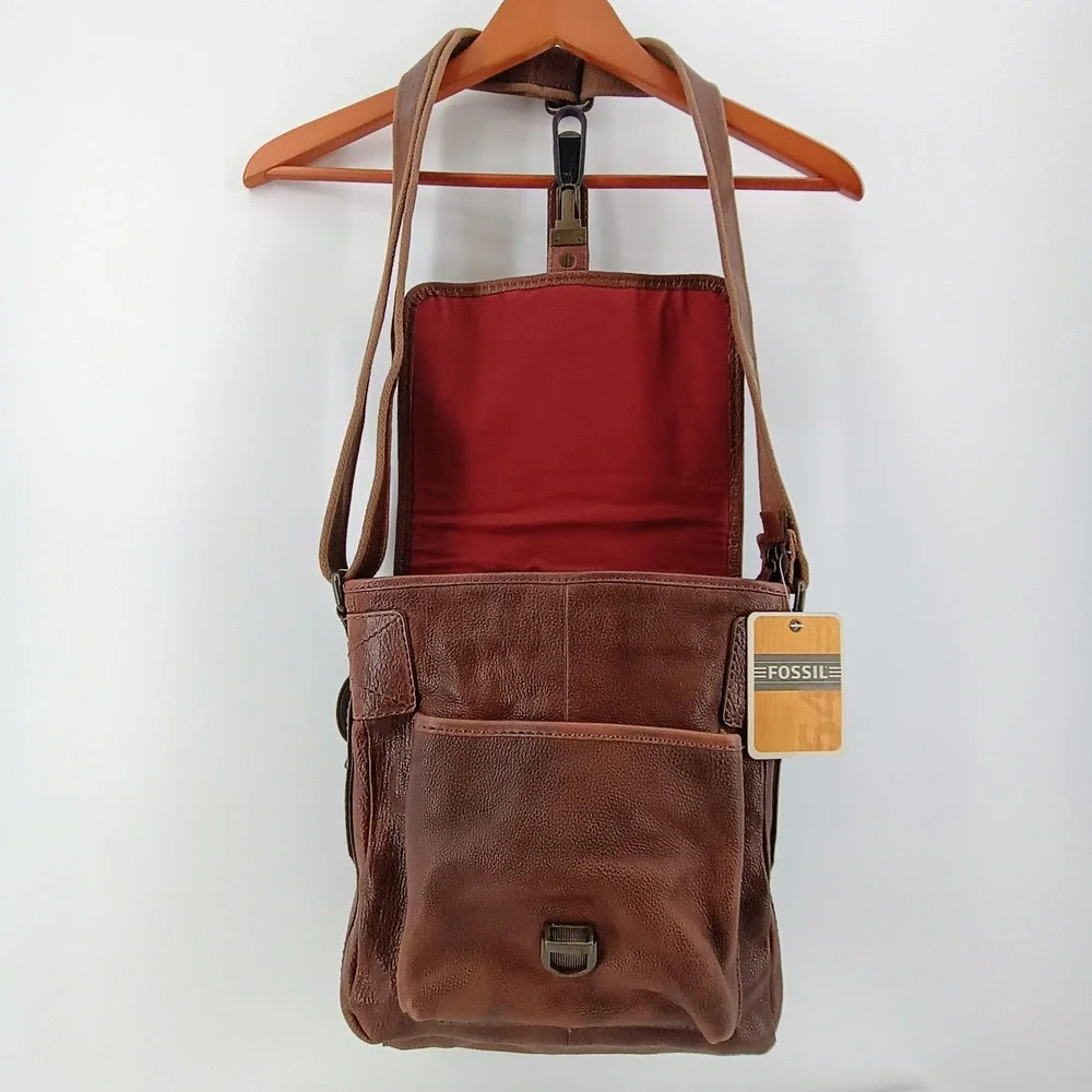 Fossil Max LTR City Bag MBG1311 Brown Distressed Leather Messenger Crossbody
